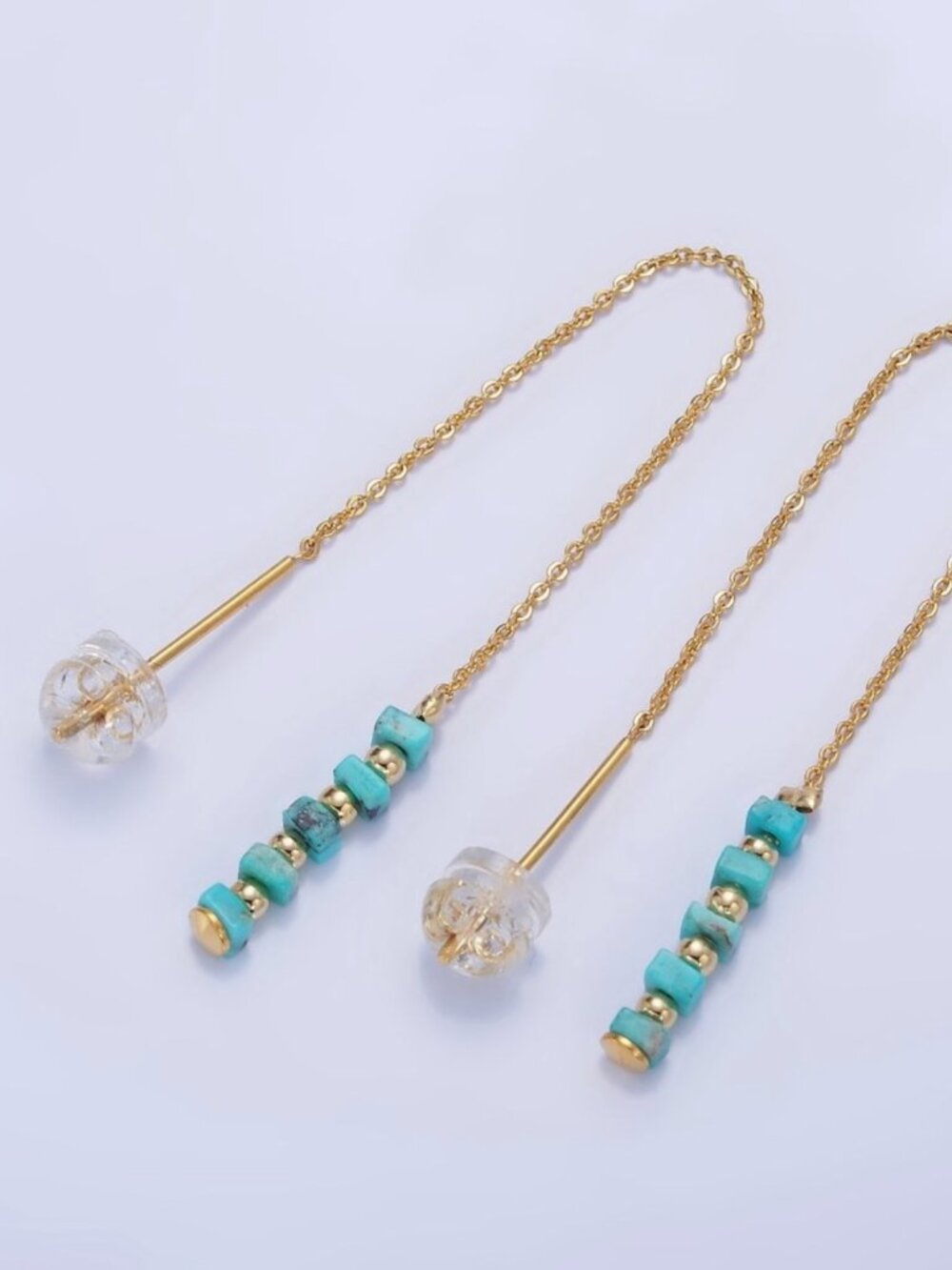 16K Gold Filled Turquoise Gemstone Cable Chain Threader Earrings